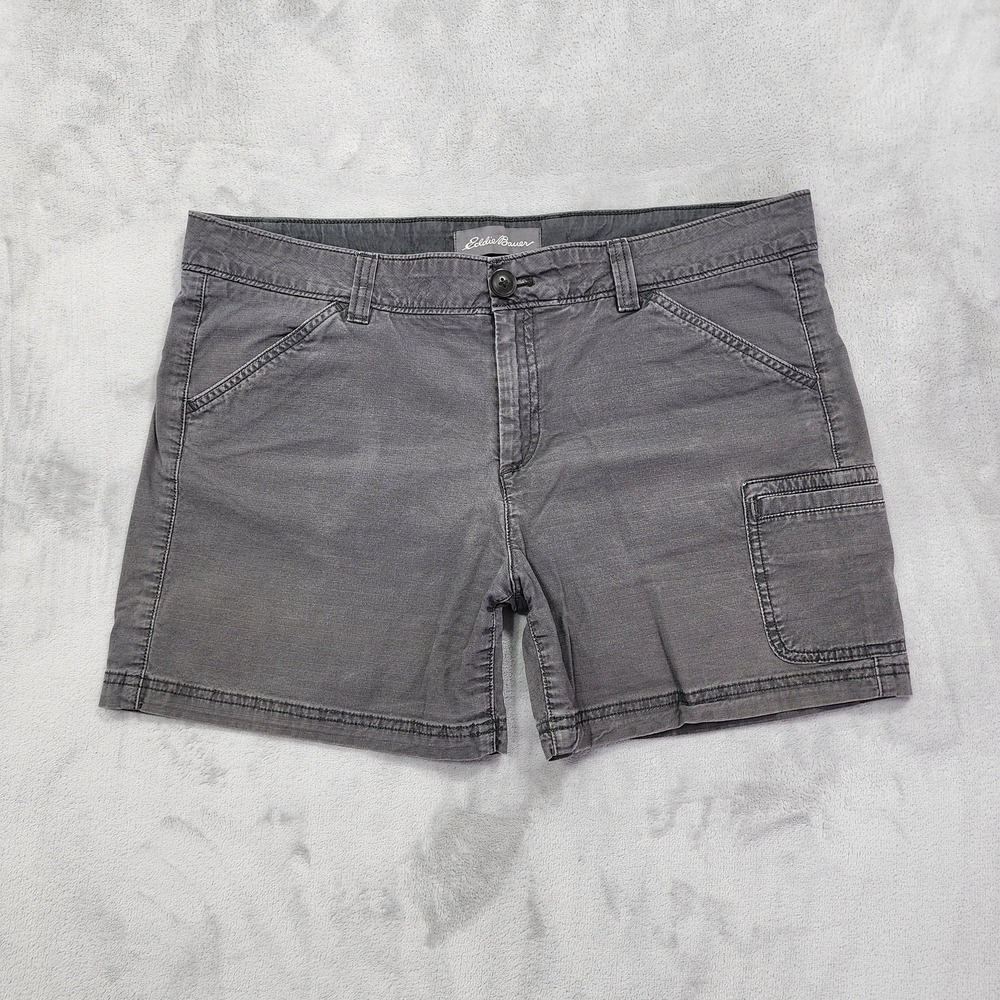 Eddie Bauer Shorts Womens 14 Gray Cargo Twill Relaxed Stretch Casual Outdoors